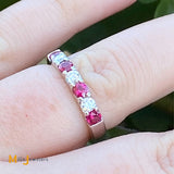 ADPG 14K White Gold 0.40cts Ruby 0.24cts Diamond Band Ring Size 4.75