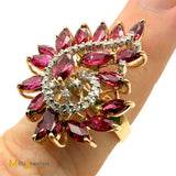 14k Yellow Gold 4.5ctw Ruby and 0.175ctw Diamond Spiral Cocktail Ring Size 9