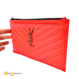 Yves Saint Laurent Monogram Small Zip-Top Quilted Leather Bill Pouch in Neon Pink