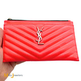 Yves Saint Laurent Monogram Small Zip-Top Quilted Leather Bill Pouch in Neon Pink
