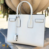 YSL Sac De Jour Cream and Black Leather Crossbody Tote 2016
