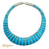 Vintage Betty Thomas Sanel Navajo Sterling Silver 925 Graduated Turquoise Link Necklace 16"