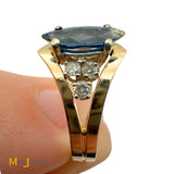 14K Yellow Gold 0.52ct Marquise Sapphire and 0.12ctw Diamond Cocktail Ring Size 4.75