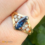 14K Yellow Gold 0.52ct Marquise Sapphire and 0.12ctw Diamond Cocktail Ring Size 4.75