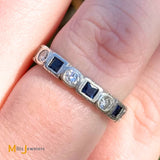 Vintage Platinum 0.64ctw Sapphire and 0.48ctw Diamond Eternity Ring Size 6