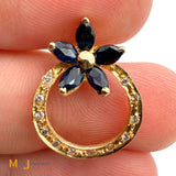 18k Yellow Gold 1.2ctw Blue Sapphire Flower and 0.12ctw Diamond Loop Earrings
