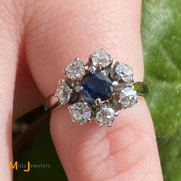 14K White Gold 0.54ct Sapphire 0.98cts Diamond Ring Size 3