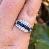 Vintage Platinum and 9K Yellow Gold 0.5ctw Synthetic Sapphire and 0.24ctw Diamond Band Size 5.25