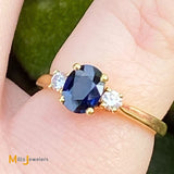 18K Yellow Gold 0.55ct Blue Sapphire 0.12cts Diamond Ring Size 4