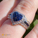 18K White Gold 1.07cts Sapphire 0.17cts Heart-Shaped Diamond Ring Size 5