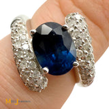14k White Gold 1.54ct Blue Sapphire and 0.84ctw Diamond Cocktail Bypass Ring Size 6.5