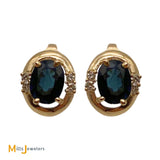 14K Yellow Gold 3.3cts Blue Sapphire 0.24cts Diamond Earrings