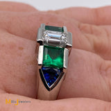 Platinum 1.88cts Diamond 1.22cts Emerald 0.72cts Sapphire Ring Size 9