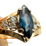 14K Yellow Gold 0.52ct Marquise Sapphire and 0.12ctw Diamond Cocktail Ring Size 4.75