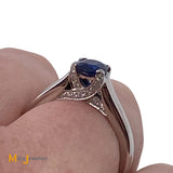 Platinum 0.50ct Sapphire 0.12cts Diamond Band Ring Size 5
