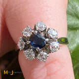 14K White Gold 0.54ct Sapphire 0.98cts Diamond Ring Size 3