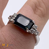 14K White Gold 1.61ct Emerald Cut Sapphire 0.24cts Diamond Ring Size 5