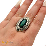 Vintage Sterling Silver 925 Oval Turquoise Shadowbox Ring Size 7.5