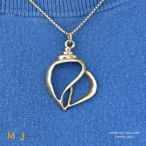 Signed CES 14k Yellow Gold Babylonia Shell Pendant