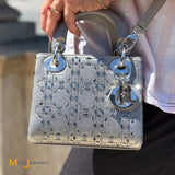 Dior Mini Lady Dior Gray Strass Satin Cannage Crossbody Bag