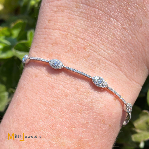 Shy Creation 14K White Gold 1.27ctw Diamond Bar Link 7-Station Bracelet