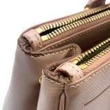 PRADA Saffiano Leather Galleria Lux Double Zip Crossbody Bag in Cammeo Pink