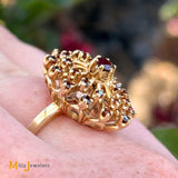 14K Yellow Gold Garnet Cluster Cocktail Ring Size 7.5