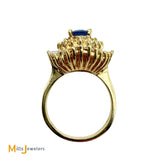 Vintage 14K Yellow Gold 1.09ct Blue Sapphire and 1.79ctw Diamond Cluster Halo Ring Size 7.25