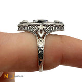 Vintage 18K White Gold Synthetic Blue Sapphire and 0.09ctw Diamond Art Deco Ring Size 6.5