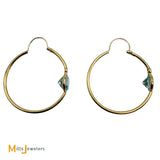 14K Yellow Gold Round Cut 1.84ctw Blue Topaz Hoop Earrings