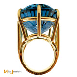 14K Yellow Gold 88.5ct Oval Blue Topaz Solitaire Cocktail Statement Ring Size 8.75
