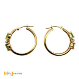 Clyde Duneier 14K Yellow Gold Oval Cut Peridot and 0.01ctw Diamond Hoop Earrings