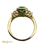 14K Yellow Gold 0.73ctw Emerald 0.17ctw Round Brilliant Diamond Cocktail Ring Size 7.25