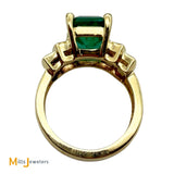 Vintage 14K Yellow Gold 4.54ct Columbian Emerald and 0.36ctw Diamond Cocktail Ring Size 7