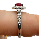 14k White Gold 0.94ct Ruby and 0.26ctw Diamond Halo Cocktail Ring Size 7.5