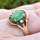 Vintage 14k Yellow Gold 2.33ct Jade and 0.06ctw Diamond Cocktail Ring Size 7