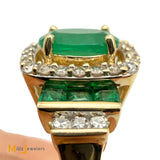 14K Yellow Gold 0.73ctw Emerald 0.17ctw Round Brilliant Diamond Cocktail Ring Size 7.25