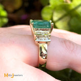 Vintage 14K Yellow Gold 4.54ct Columbian Emerald and 0.36ctw Diamond Cocktail Ring Size 7