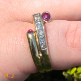 14k Yellow Gold 0.32ctw Ruby and 0.66ctw Princess Cut Diamond Band Ring Size 5.25