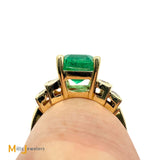 Vintage 14K Yellow Gold 4.54ct Columbian Emerald and 0.36ctw Diamond Cocktail Ring Size 7