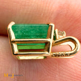 Signed 14K Yellow Gold 0.78ct Emerald and 0.025ct Diamond Slide Pendant