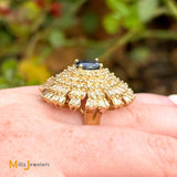 Vintage 14K Yellow Gold 1.53ct Blue Sapphire and 4.96ctw Diamond Cluster Ring