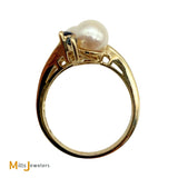 14K Yellow Gold 4.20ctw Pearl 0.32ctw Sapphire 0.24ctw Diamond Cluster Ring Size 7