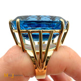 14K Yellow Gold 88.5ct Oval Blue Topaz Solitaire Cocktail Statement Ring Size 8.75