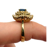 Vintage 14K Yellow Gold 1.09ct Blue Sapphire and 1.79ctw Diamond Cluster Halo Ring Size 7.25