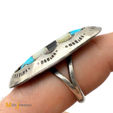 Vintage Sterling Silver 925 Mother of Pearl, Onyx, and Turquoise Shadowbox Ring Size 8.25