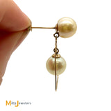10K Yellow Gold Pearl Bell Dangle Earrings
