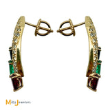 14k Yellow Gold 0.84ctw Diamond Ruby Sapphire Emerald Multi-Row Cluster Drop Earrings