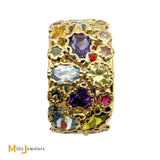 14k Yellow Gold Multicolor Gemstone Abstract Nugget Eternity Band Ring Size 7.5