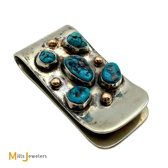 Signed RVK Turquoise Sterling Silver 925 Money Clip